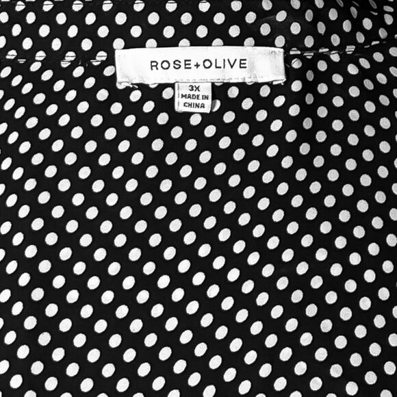 Rose + Olive Women's Shirt Button Up Black White Polka Dot Pleated Blouse Top 3X - Picture 3 of 9